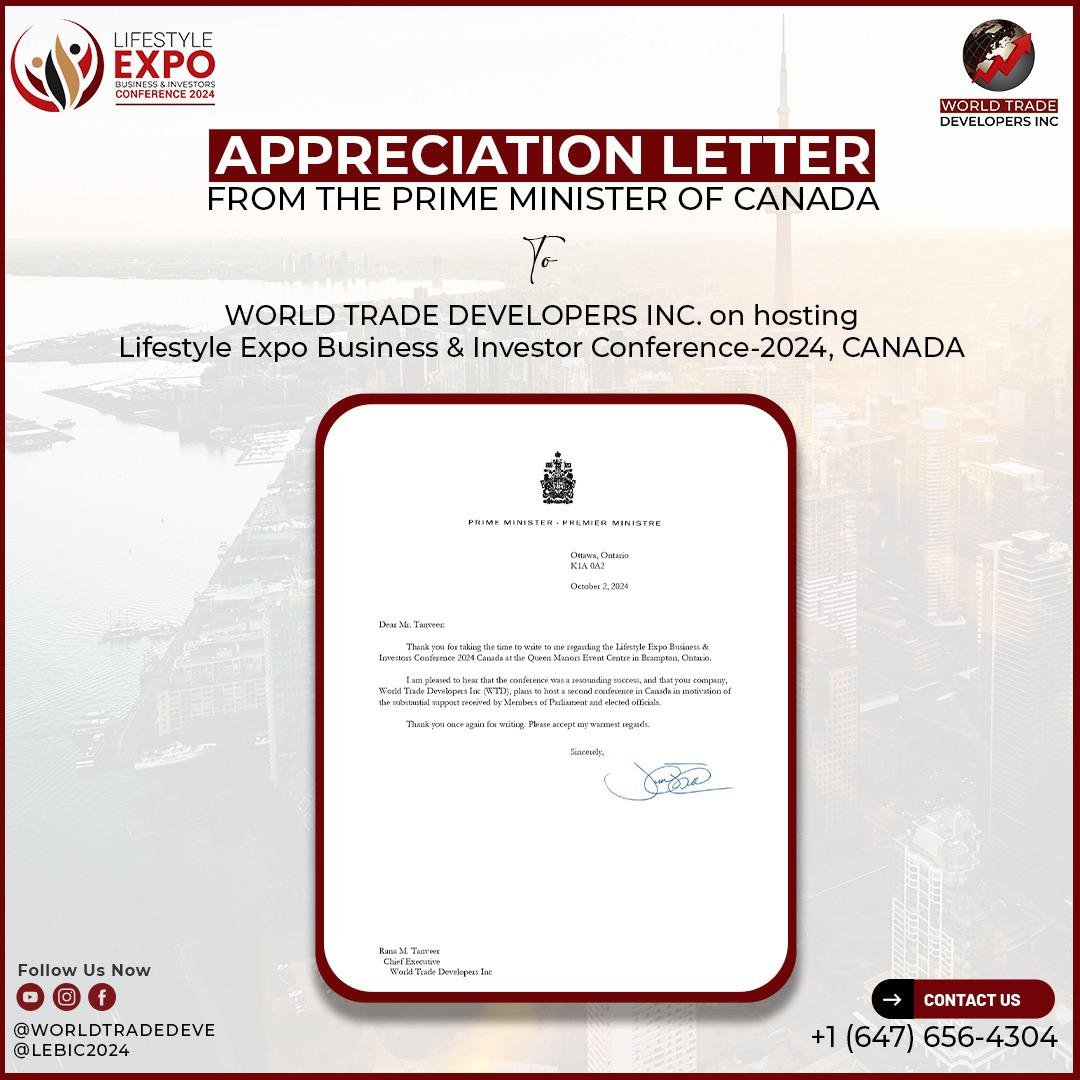 appreciation letter form PM canada